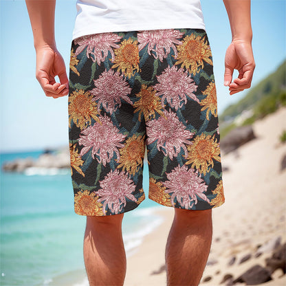 Japanese Chrysanthemum Pattern Print Men's Cargo Shorts