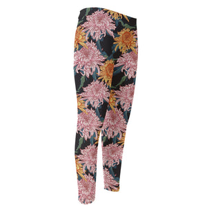 Japanese Chrysanthemum Pattern Print Men's Compression Pants