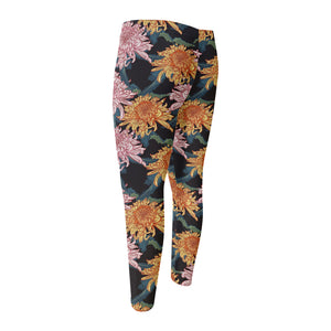 Japanese Chrysanthemum Pattern Print Men's Compression Pants