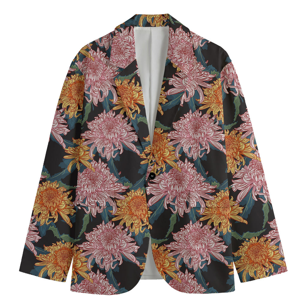 Japanese Chrysanthemum Pattern Print Men's Cotton Blazer