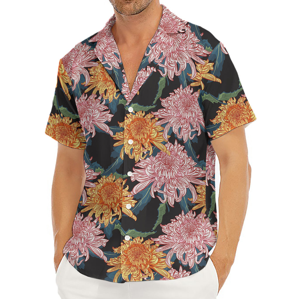 Japanese Chrysanthemum Pattern Print Men's Deep V-Neck Shirt