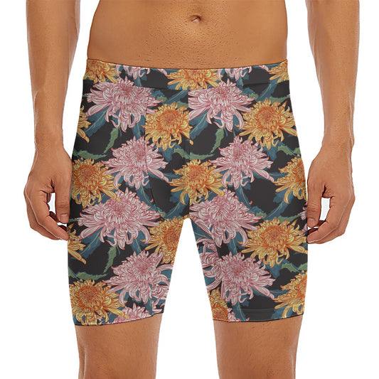 Japanese Chrysanthemum Pattern Print Men's Long Boxer Briefs