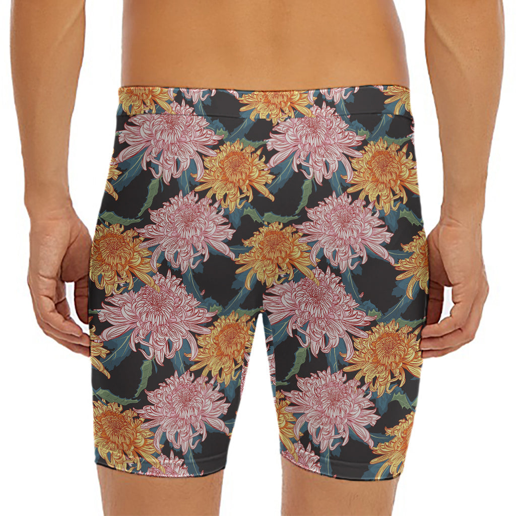 Japanese Chrysanthemum Pattern Print Men's Long Boxer Briefs
