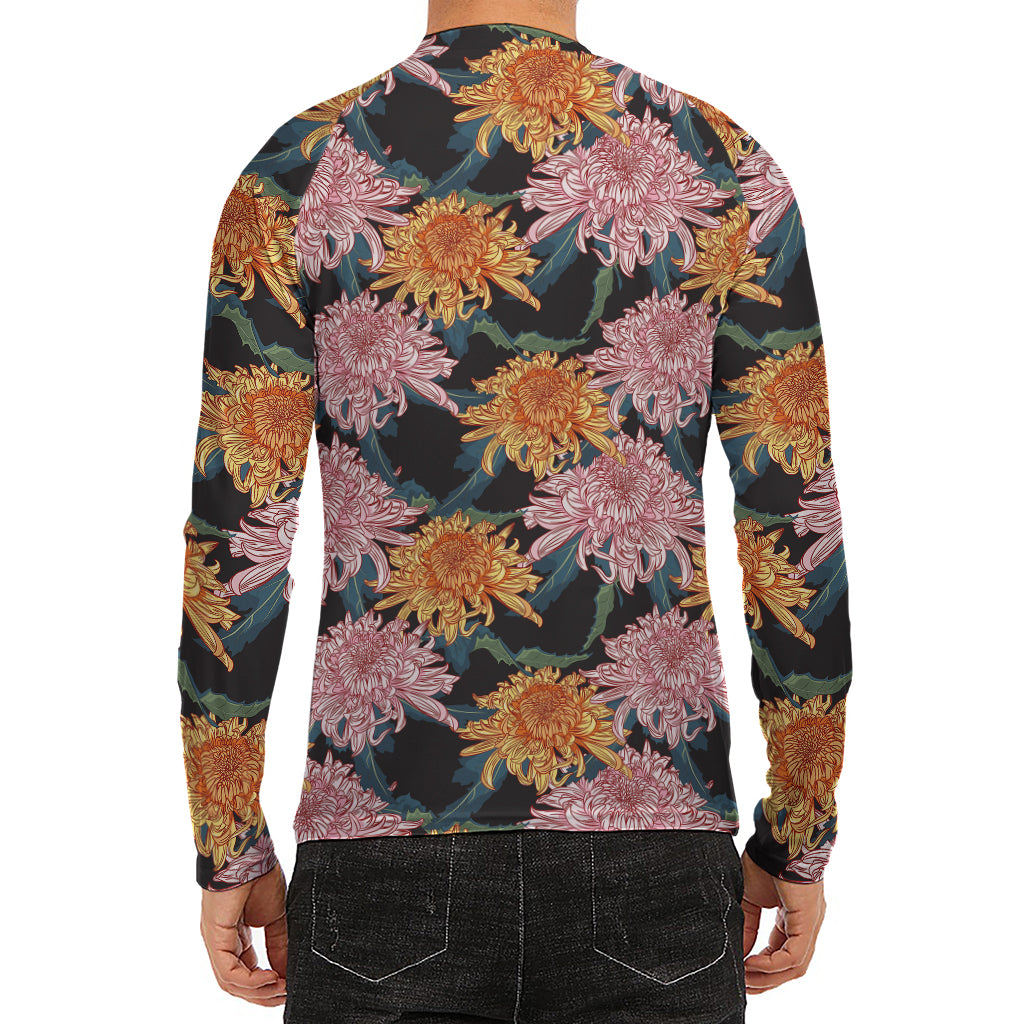 Japanese Chrysanthemum Pattern Print Men's Long Sleeve Rash Guard