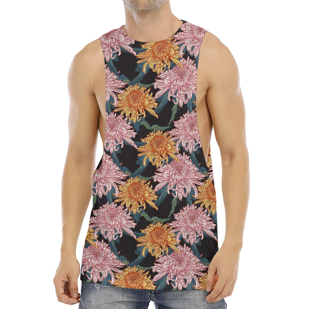 Japanese Chrysanthemum Pattern Print Men's Muscle Tank Top