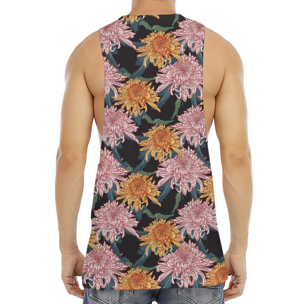 Japanese Chrysanthemum Pattern Print Men's Muscle Tank Top