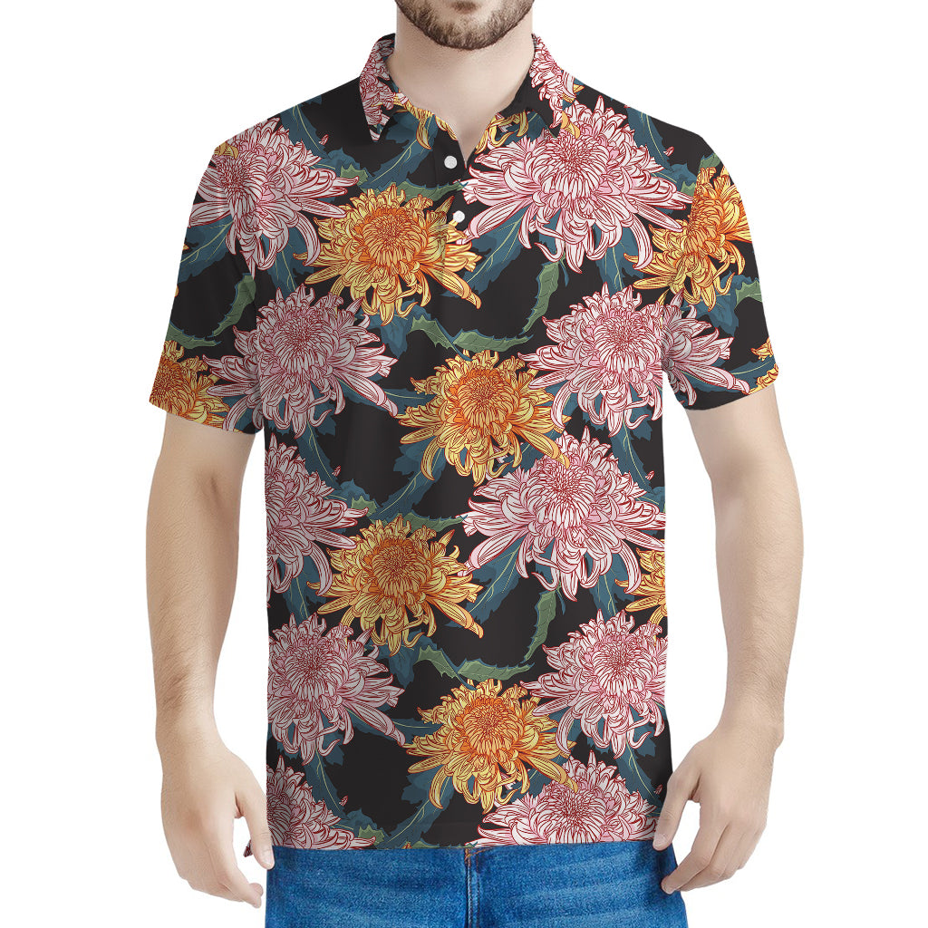 Japanese Chrysanthemum Pattern Print Men's Polo Shirt