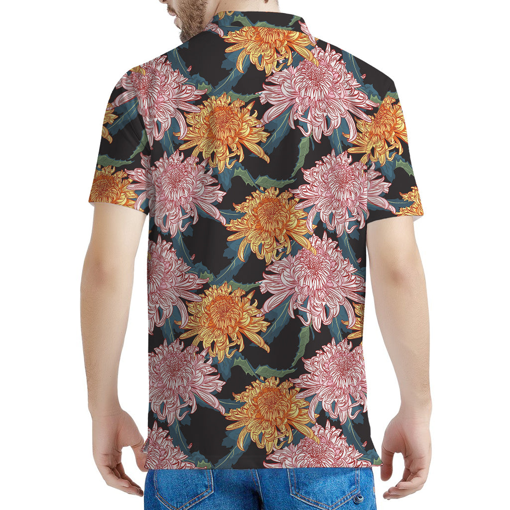 Japanese Chrysanthemum Pattern Print Men's Polo Shirt