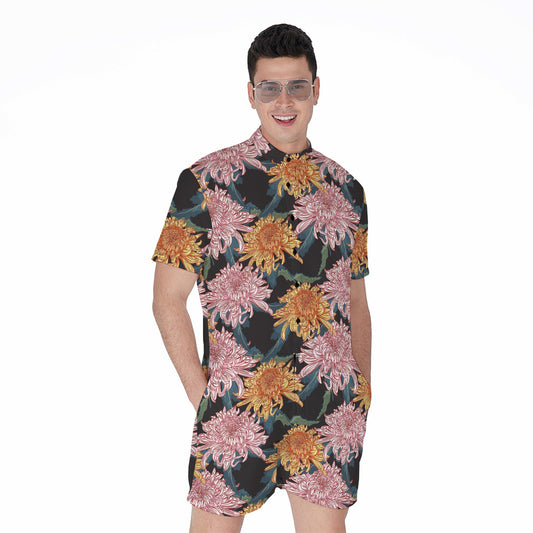 Japanese Chrysanthemum Pattern Print Men's Rompers
