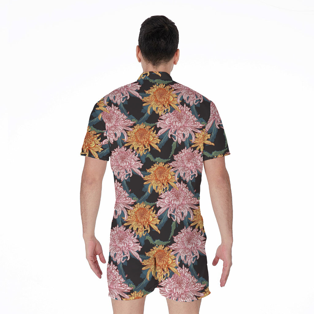 Japanese Chrysanthemum Pattern Print Men's Rompers