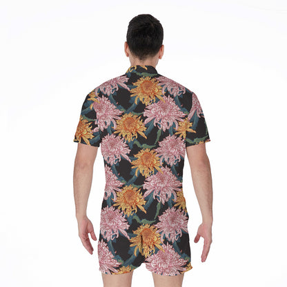 Japanese Chrysanthemum Pattern Print Men's Rompers