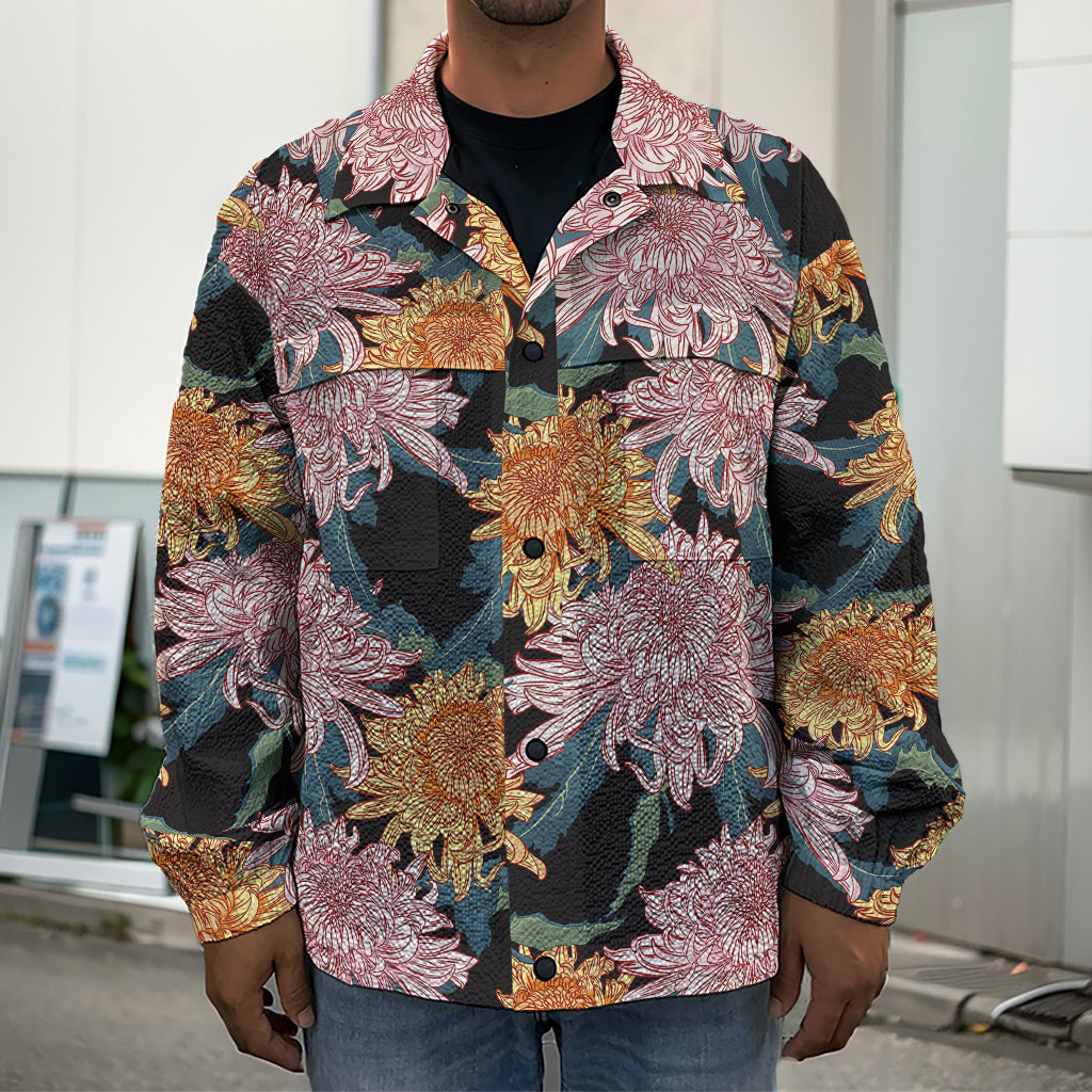 Japanese Chrysanthemum Pattern Print Men's Shirt Jacket