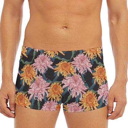 Japanese Chrysanthemum Pattern Print Men's Short Boxer Briefs
