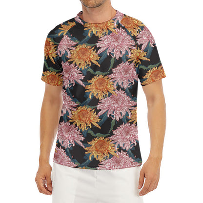 Japanese Chrysanthemum Pattern Print Men's Short Sleeve Rash Guard