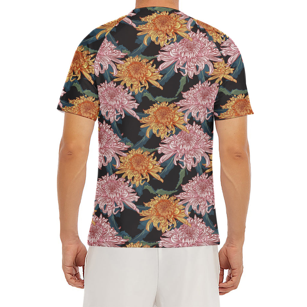 Japanese Chrysanthemum Pattern Print Men's Short Sleeve Rash Guard