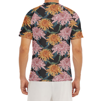 Japanese Chrysanthemum Pattern Print Men's Short Sleeve Rash Guard