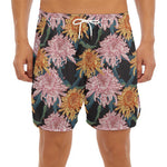 Japanese Chrysanthemum Pattern Print Men's Split Running Shorts