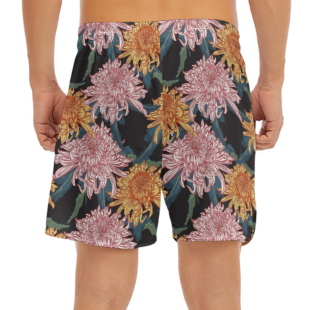 Japanese Chrysanthemum Pattern Print Men's Split Running Shorts