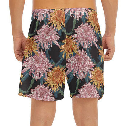 Japanese Chrysanthemum Pattern Print Men's Split Running Shorts