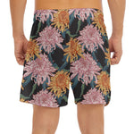 Japanese Chrysanthemum Pattern Print Men's Split Running Shorts