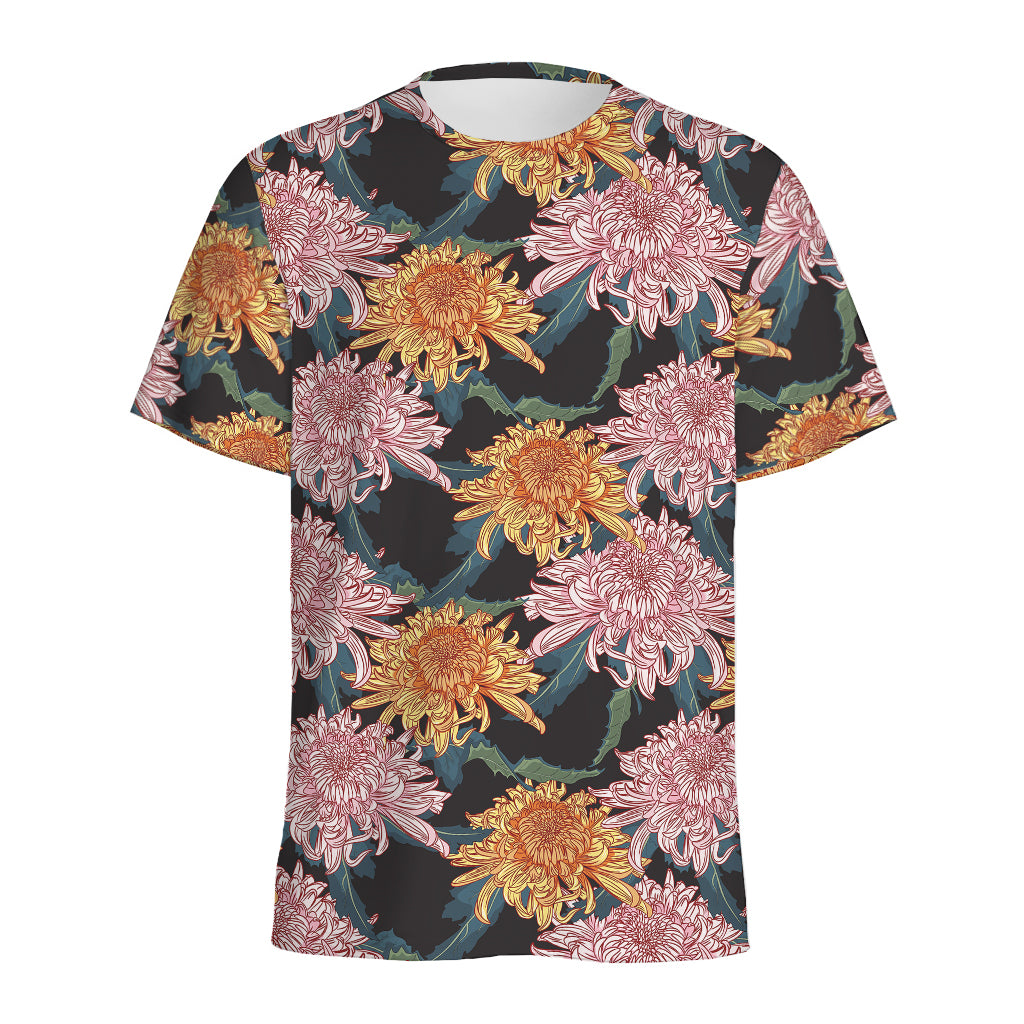 Japanese Chrysanthemum Pattern Print Men's Sports T-Shirt