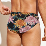 Japanese Chrysanthemum Pattern Print Men's Swim Briefs