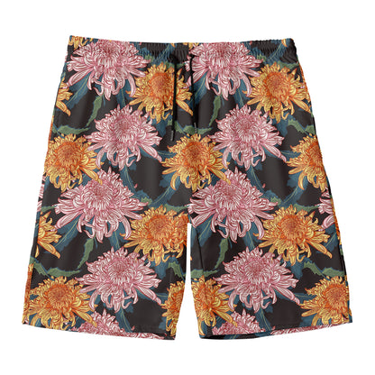 Japanese Chrysanthemum Pattern Print Men's Swim Trunks