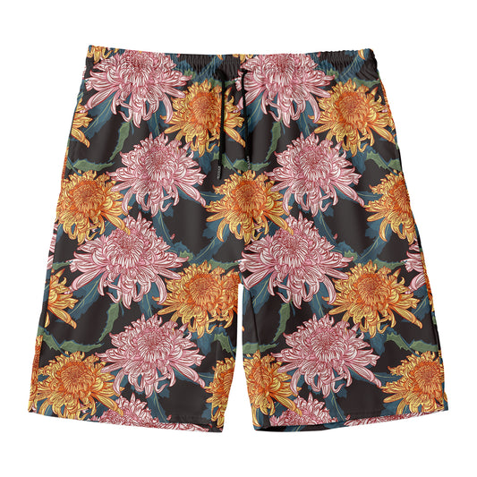 Japanese Chrysanthemum Pattern Print Men's Swim Trunks