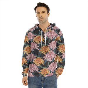 Japanese Chrysanthemum Pattern Print Men's Velvet Pullover Hoodie