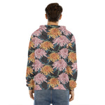 Japanese Chrysanthemum Pattern Print Men's Velvet Pullover Hoodie