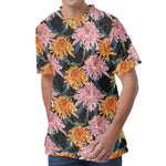 Japanese Chrysanthemum Pattern Print Men's Velvet T-Shirt