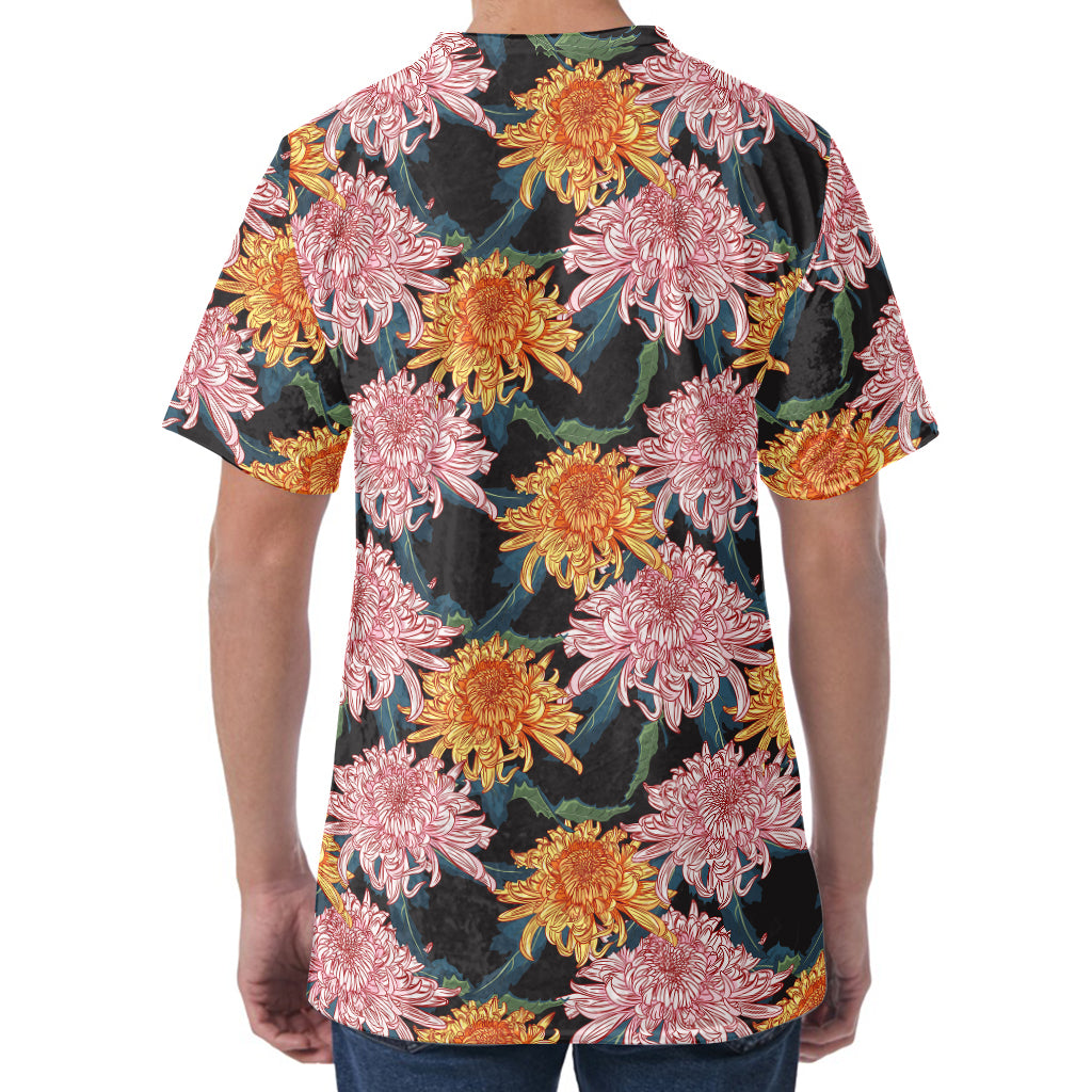 Japanese Chrysanthemum Pattern Print Men's Velvet T-Shirt