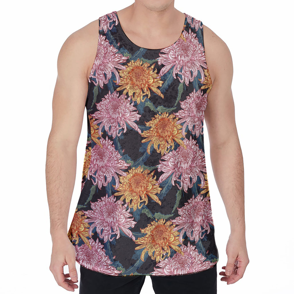 Japanese Chrysanthemum Pattern Print Men's Velvet Tank Top