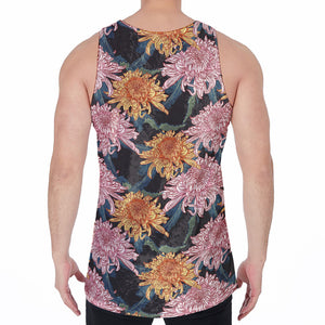 Japanese Chrysanthemum Pattern Print Men's Velvet Tank Top