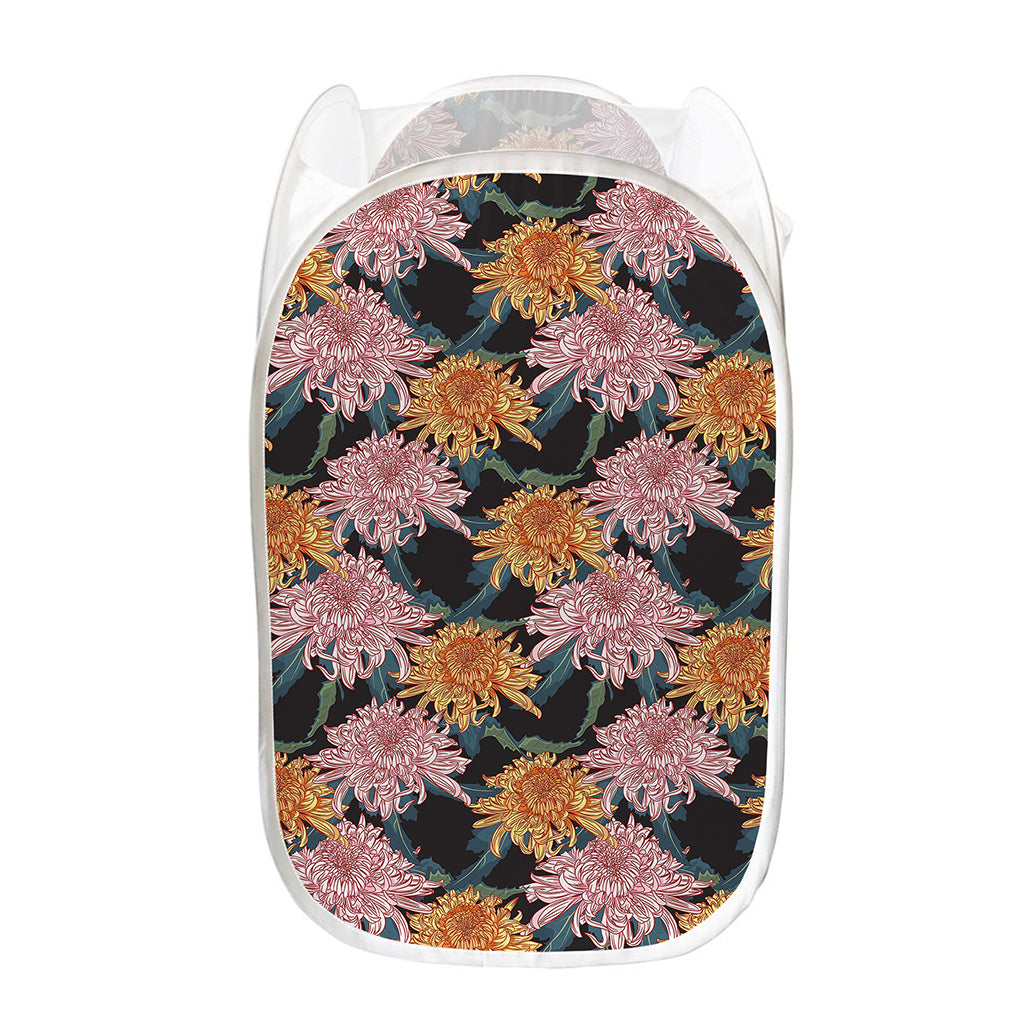 Japanese Chrysanthemum Pattern Print Mesh Laundry Hamper