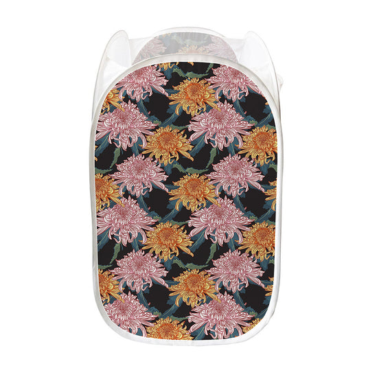 Japanese Chrysanthemum Pattern Print Mesh Laundry Hamper