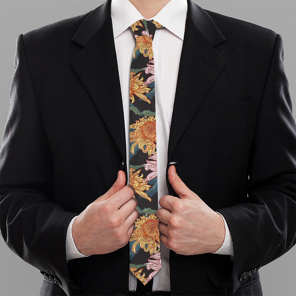 Japanese Chrysanthemum Pattern Print Necktie