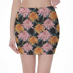 Japanese Chrysanthemum Pattern Print Pencil Mini Skirt
