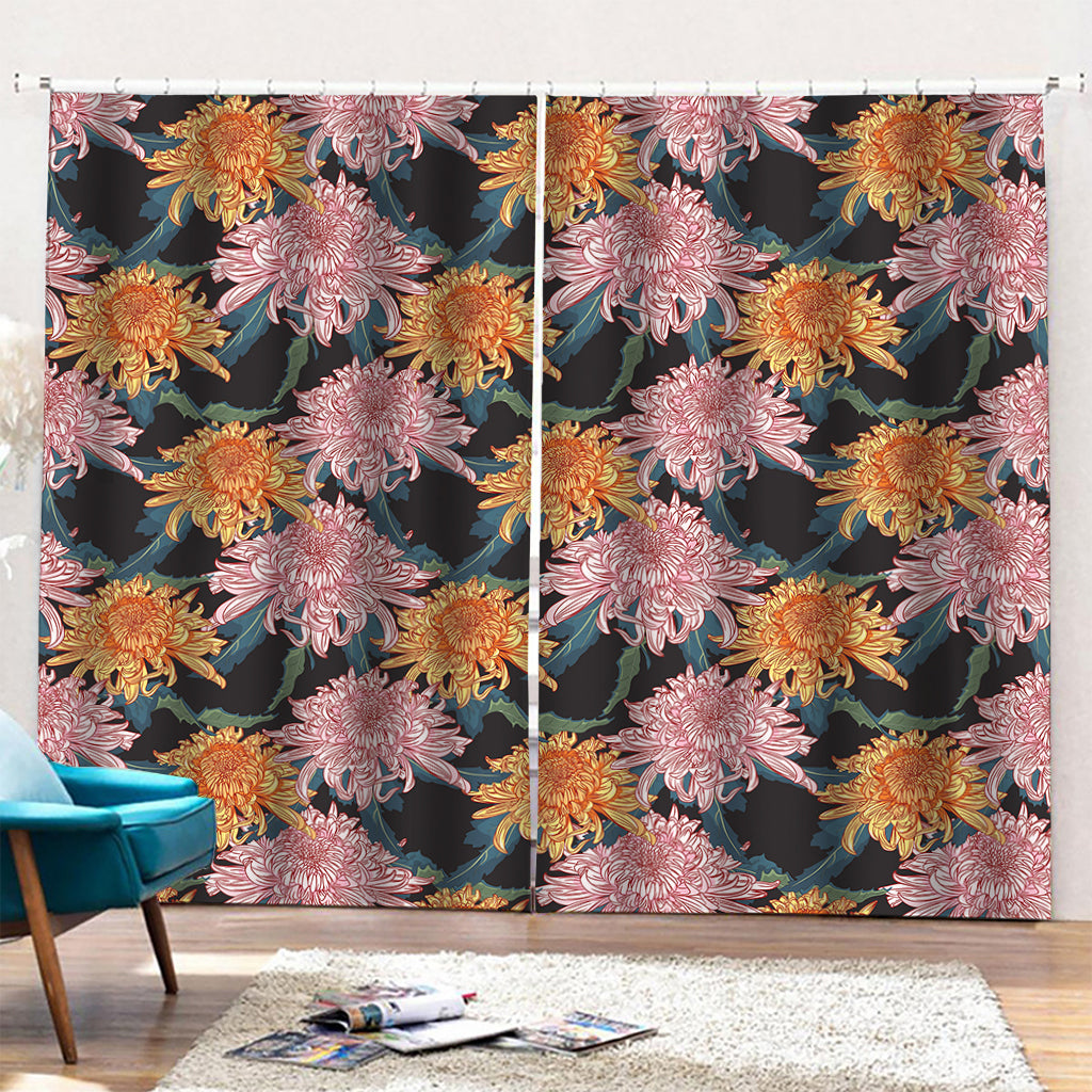 Japanese Chrysanthemum Pattern Print Pencil Pleat Curtains