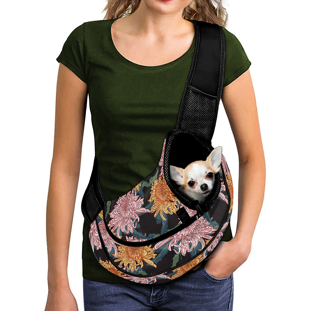 Japanese Chrysanthemum Pattern Print Pet Sling Carrier