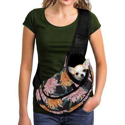 Japanese Chrysanthemum Pattern Print Pet Sling Carrier