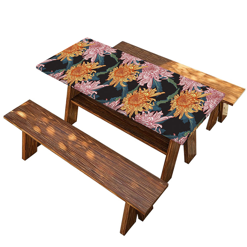 Japanese Chrysanthemum Pattern Print Picnic Table Cover