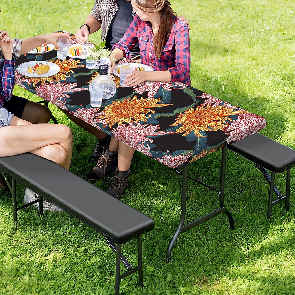 Japanese Chrysanthemum Pattern Print Picnic Table Cover