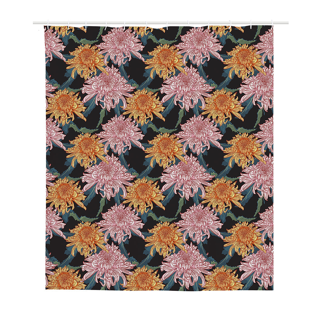 Japanese Chrysanthemum Pattern Print Polyester Shower Curtain