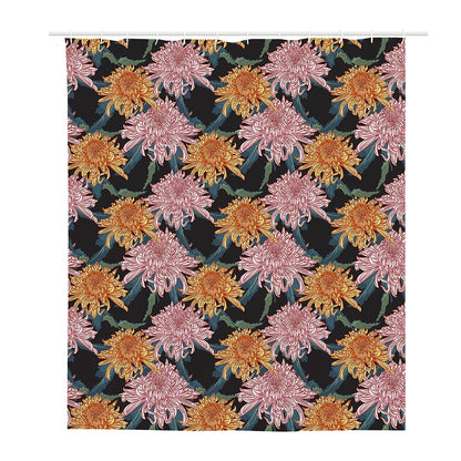 Japanese Chrysanthemum Pattern Print Polyester Shower Curtain
