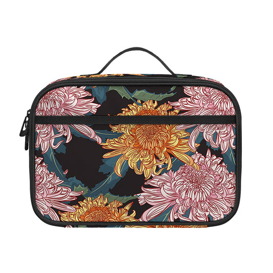 Japanese Chrysanthemum Pattern Print Portable Lunch Bag