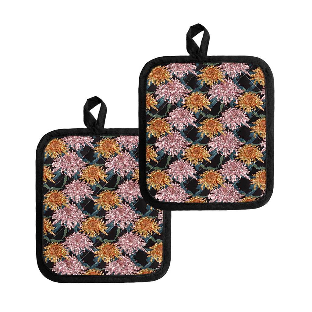 Japanese Chrysanthemum Pattern Print Pot Holders