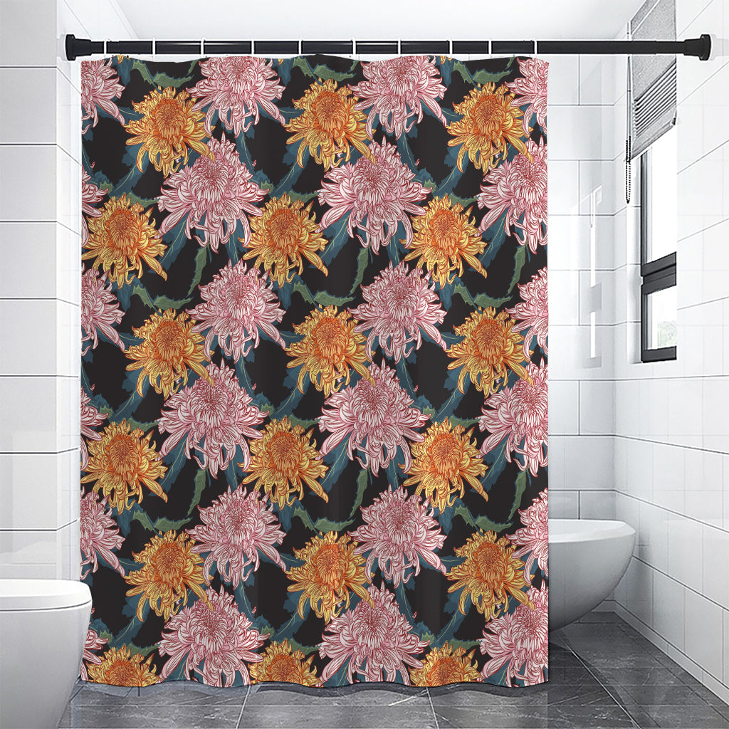 Japanese Chrysanthemum Pattern Print Premium Shower Curtain