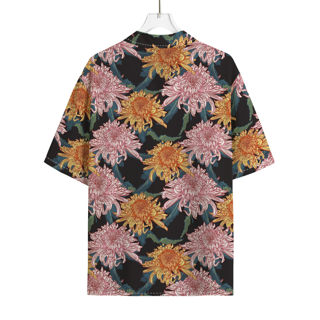 Japanese Chrysanthemum Pattern Print Rayon Hawaiian Shirt