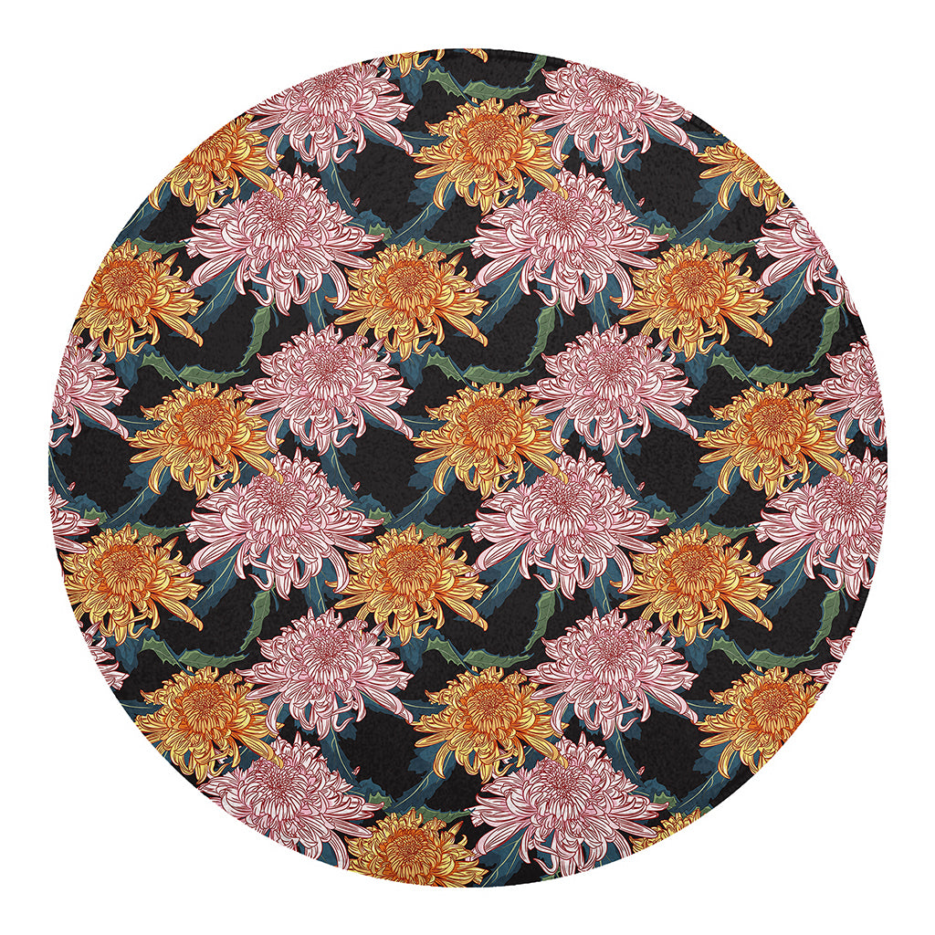 Japanese Chrysanthemum Pattern Print Round Blanket